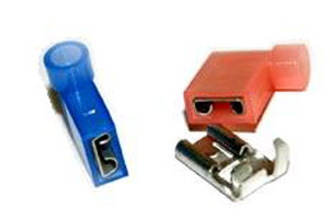 red or blue insulated flag terminals